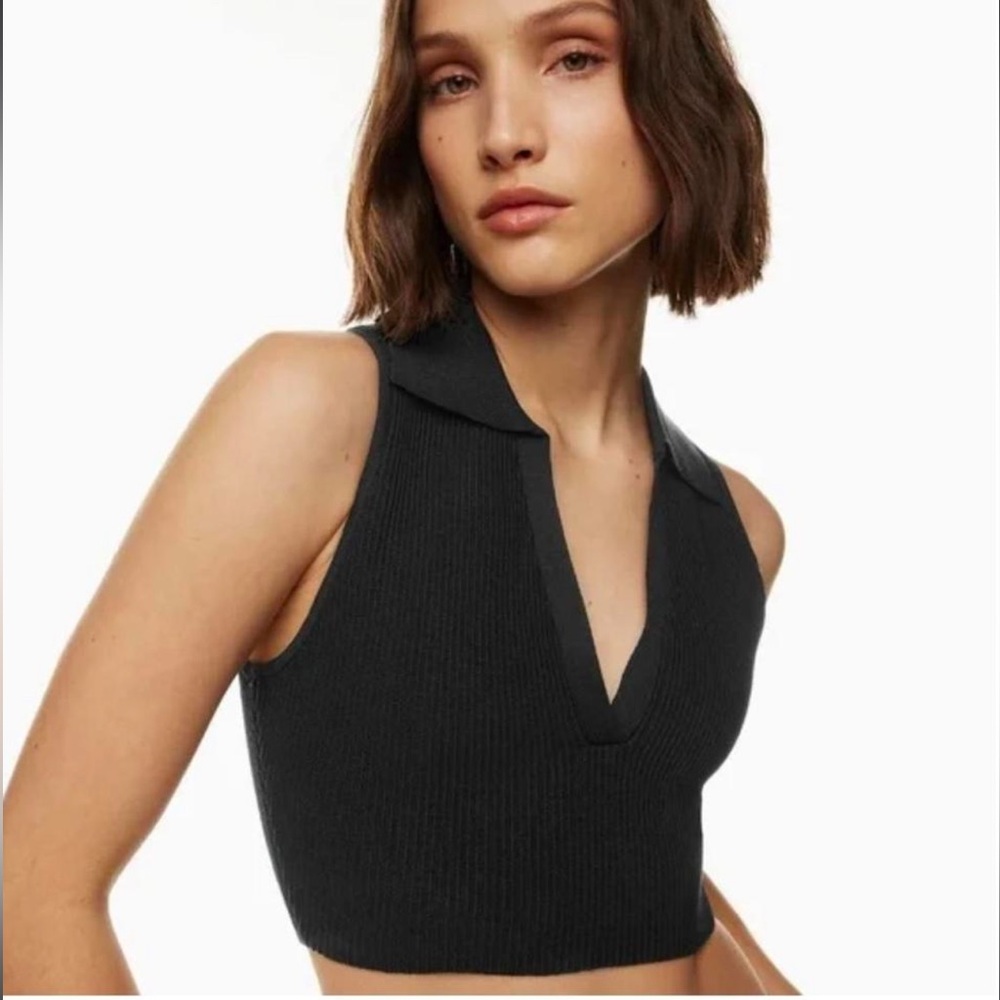Babaton Black Sculpt Knit Ribbed Crop Top